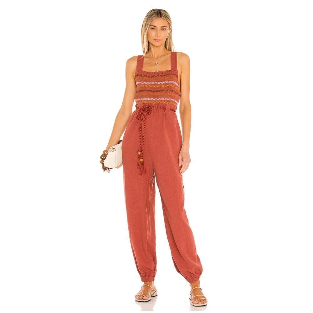 Free People - Sienna Smocked Jumpsuit in Sumac